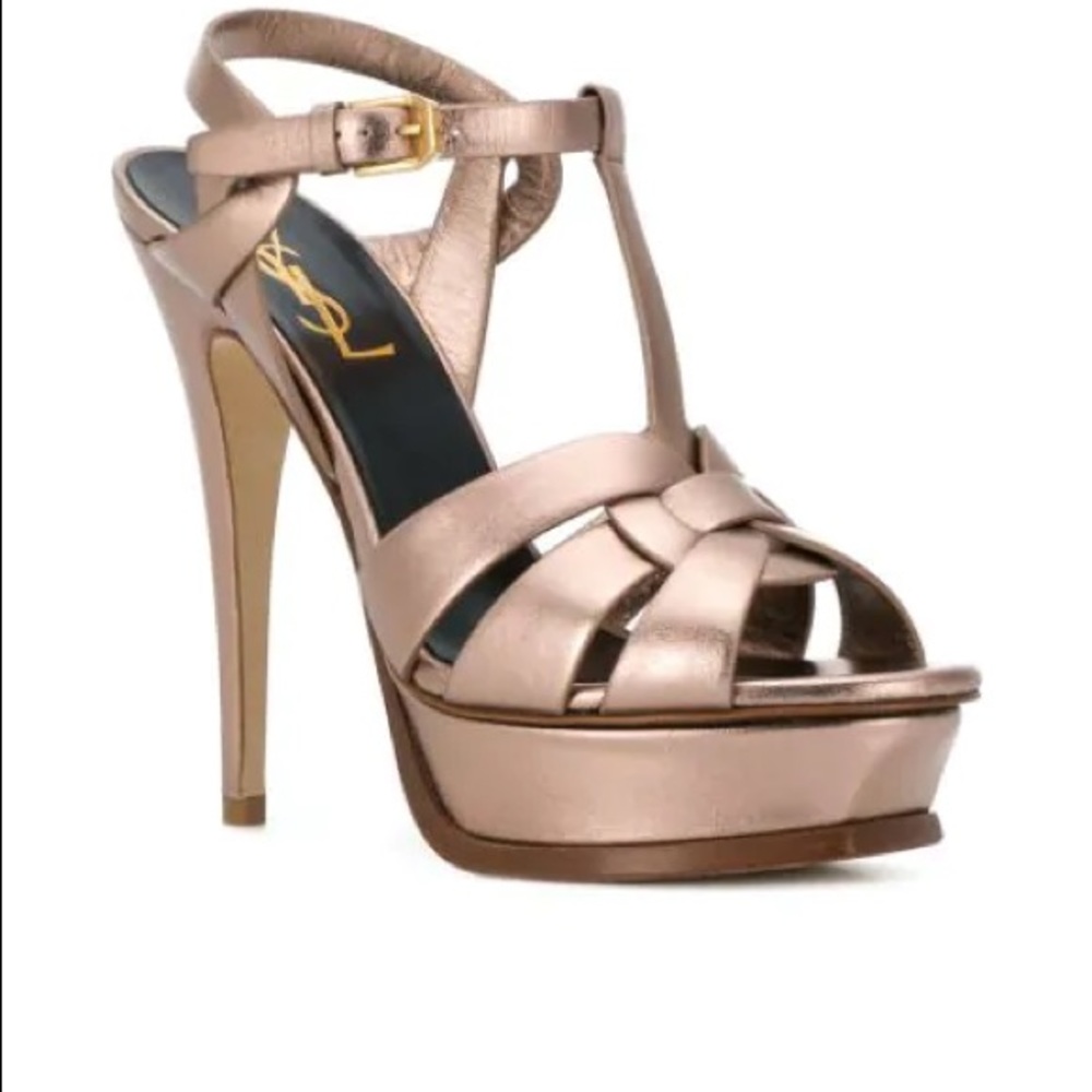 SAINT LAURENT TRIBUTE METALLIC PLATFORM SANDAL